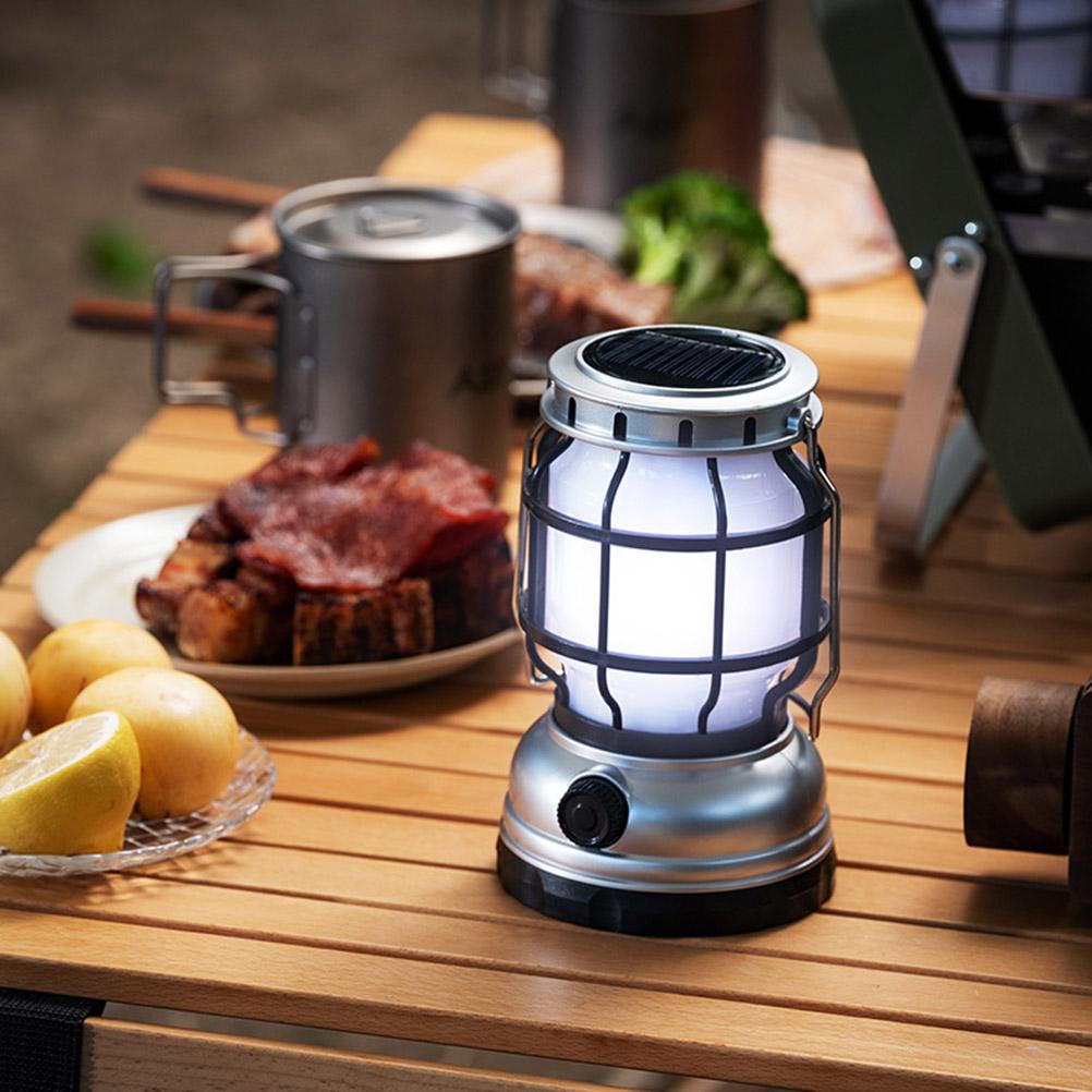 Solar Camping Lanterns USB Rechargeable LED Camping Lamp Waterproof Hanging Tent Light for Hiking Camping