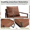 Brown Reading Chair with Black Metal Frame, Modern Casual Armchair Made of Faux Leather, Single Sofa for Living Room, Bedroom, Office