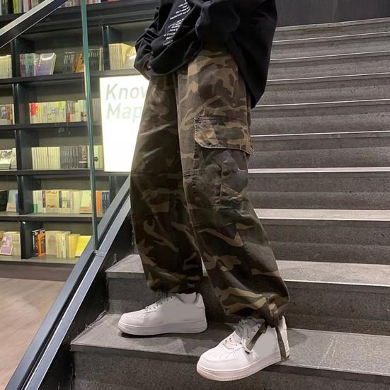 Pánské volné kalhoty Camouflage Více kapes Elastický pas U kotníků stažené Streetwear Jaro Podzim Hip Hop Volné kalhoty na sport