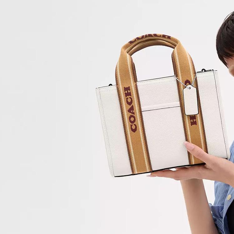 Coach Smith 24 Logo Magnetic Closure Leather Tote Bag Women Tote Bags White Brown CAR77-SVCAH