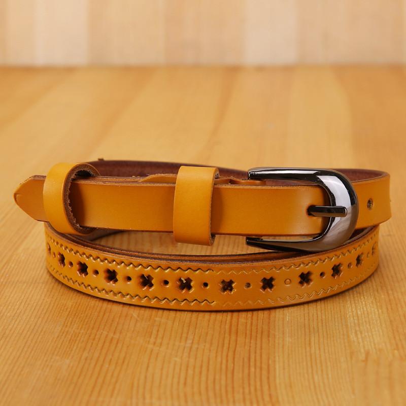 Trendy Ladies Leather Belt With Hollow Pattern And Metal Buckle For Denim Pants