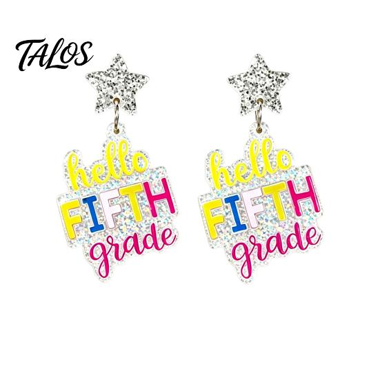 Trendy Acrylic Dangle Earrings 1 Pair Colorful Letter Drop for Women, Glitter Funny First Unique Student Accessories Day of School Earring,