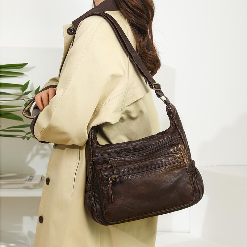 Borsa a tracolla da pendolare multi-tasche ad alta capacità in PU da donna, portatile