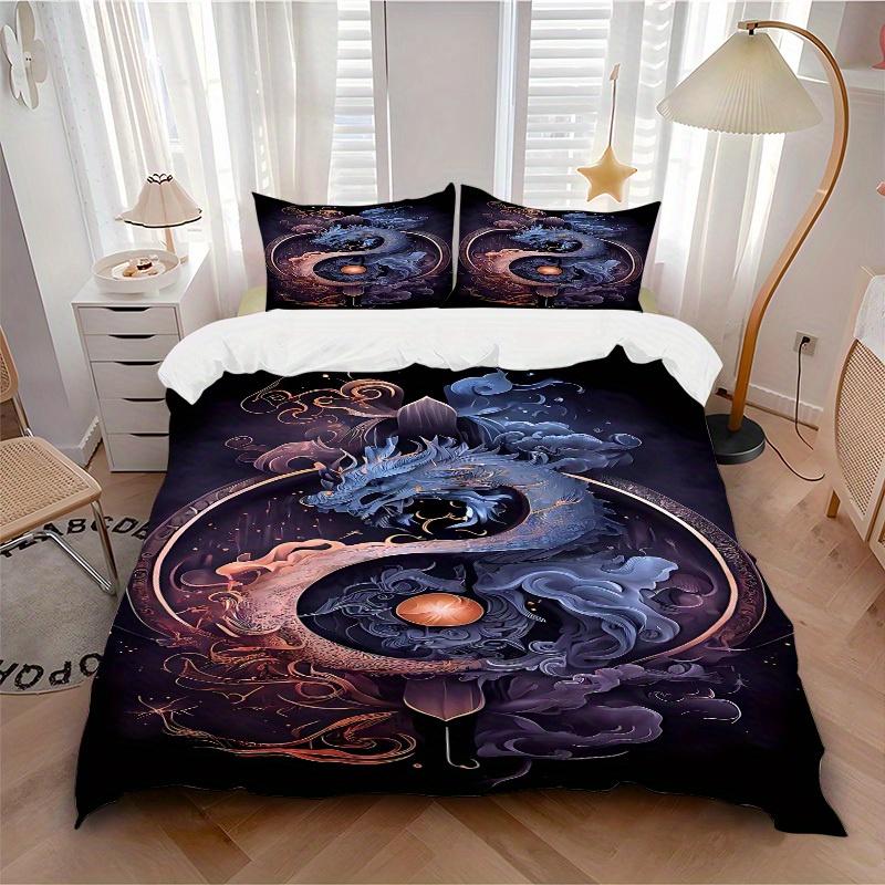 

3pcs Yin Yang Dragon print bedding quilt cover, soft and comfortable quilt cover suitable for bedroom and guest room179 135x200cm