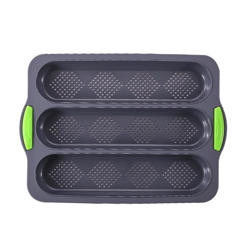 1pc Silicone Long Stick Bread Baking Tray Tri-slot Diamond Mesh Cake Mold Household DIY Baking Tool