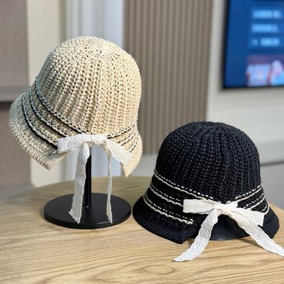 Korean Version of Thin Woven Temperament Fashionable Fisherman's Hat Children's Spring and Summer Face Small Casual Versatile Hollow Knitted Basin Hat