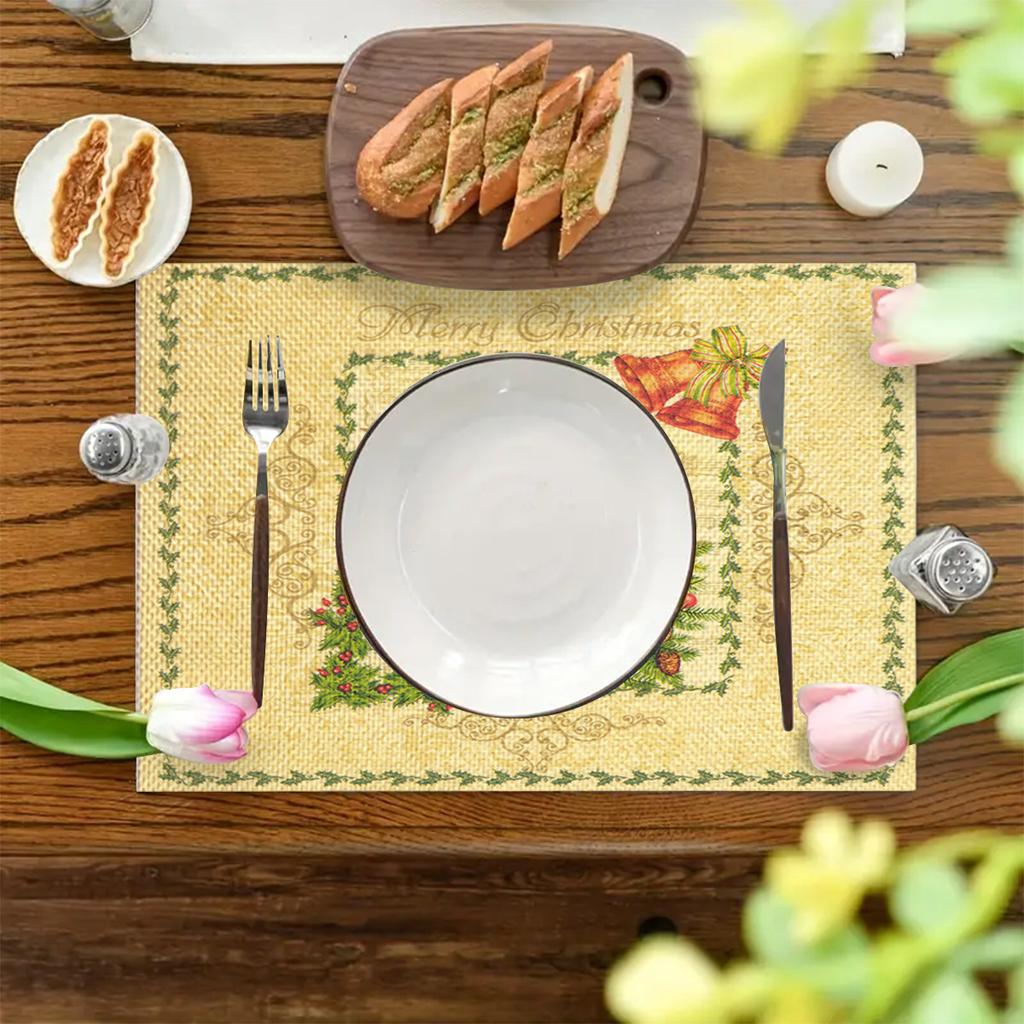 Christmas Linen Placemats Table Decoration Printed Placemat Non-slip Heat Insulation Anti-scald Pads Kitchens Accessories