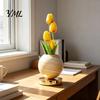 Modern Bedroom Lighting Tulip Ceramic Night Light, Gradient Color Artificial Flower Table Lamp, Rechargeable Eye Caring Reading Light Touch