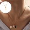 Women Simple Square Pendant Necklace with Removable Charm and Shell Inlay On Sturdy Stainless Steel Chain