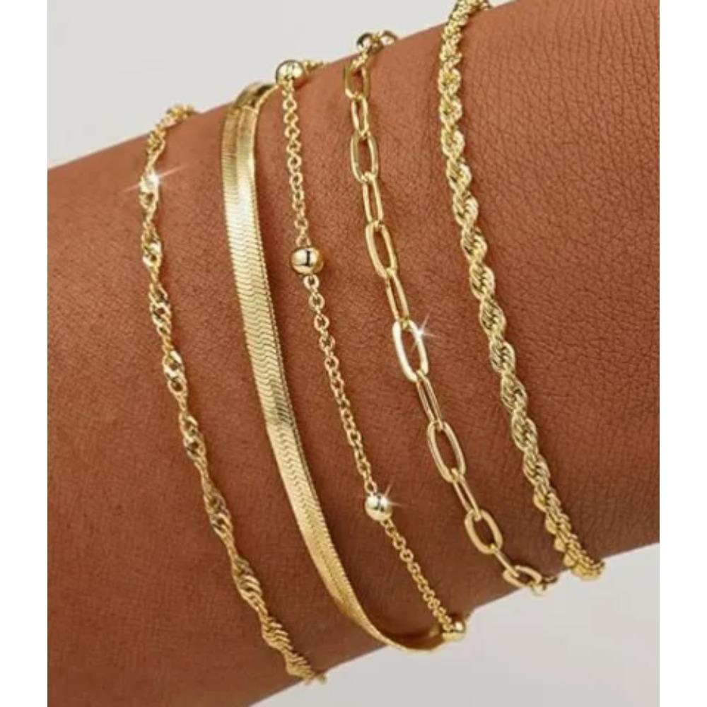 5pcs/Set Fashionable Multi-layer Chain Bracelets for Women Chain Bracelet Jewelry Set