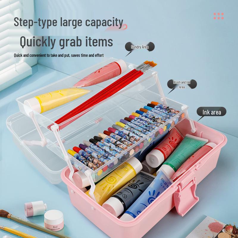 Three-Layer Folding Art Storage Box for Students