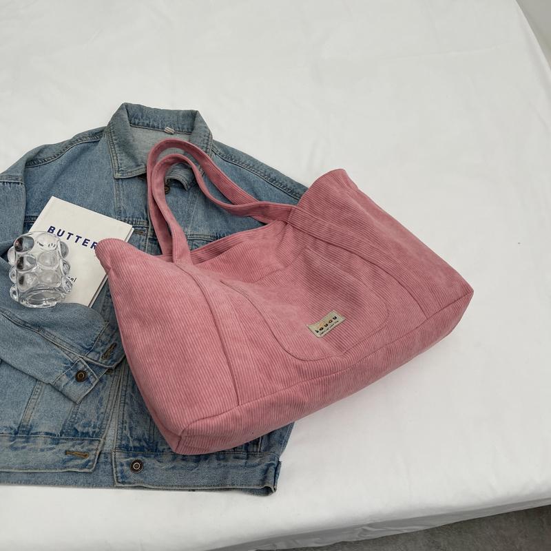 Borsa a tracolla in velluto a coste di grande capacità Borsa a mano da donna Borsa a tracolla in tinta unita