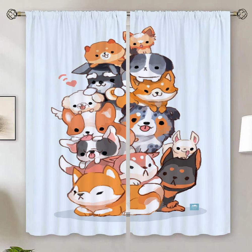 Shiba Inu Living Room Curtains for Living Room 2 Elegant Pieces Tulle In Kitchen Curtain Blackout Curtain 100% Partition Shades
