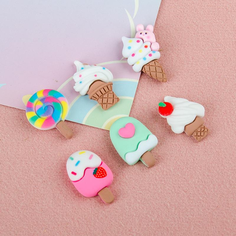 10PCS Resin Colorful Cartoon Rabbit Cherry Cone Cream Lollipop Popsicle Scrapbook Flatback 3D Food Figurine DIY Decor Crafts