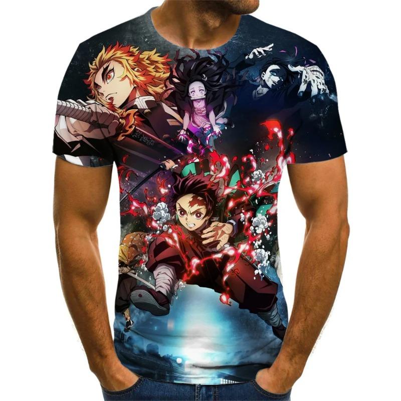 Demon Slayer 3D Print T-shirt Fashion Casual Short Sleeved Harajuku Streetwear Oversized