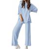 Women's 2 Piece Outfit Oversized Half Sleeve Top Wide Leg Pants Set Casual Loungewear