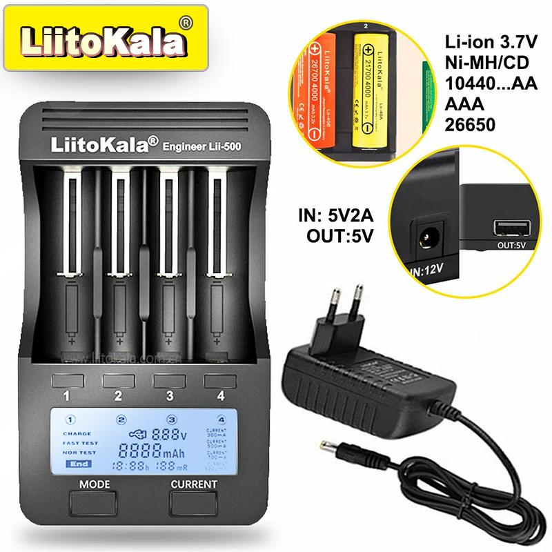 LiitoKala Lii-500 Smart Charger for 18650/26650/AA/AAA/Ni-MH/Li-ion, LCD Display, Capacity Tester, Independent Slots, Protection