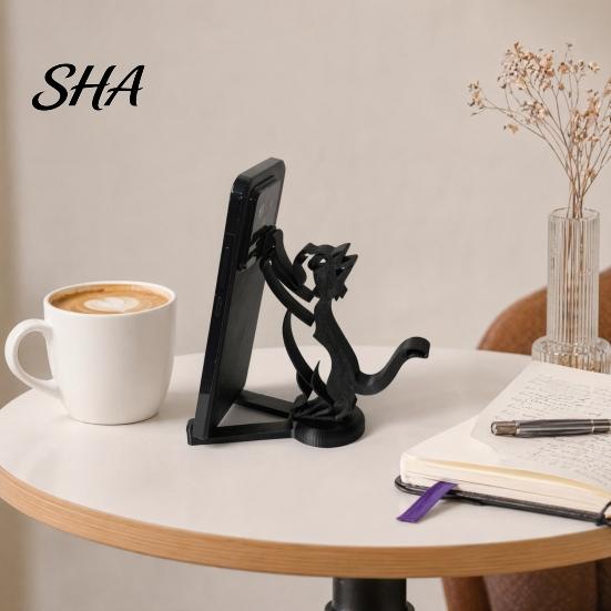 Horizontal Vertical Phone Holder 3D Printed Mobile Holder, One-Piece Molding Stand, Portable Stand Climbing Cat Shape Stable Support for Watching