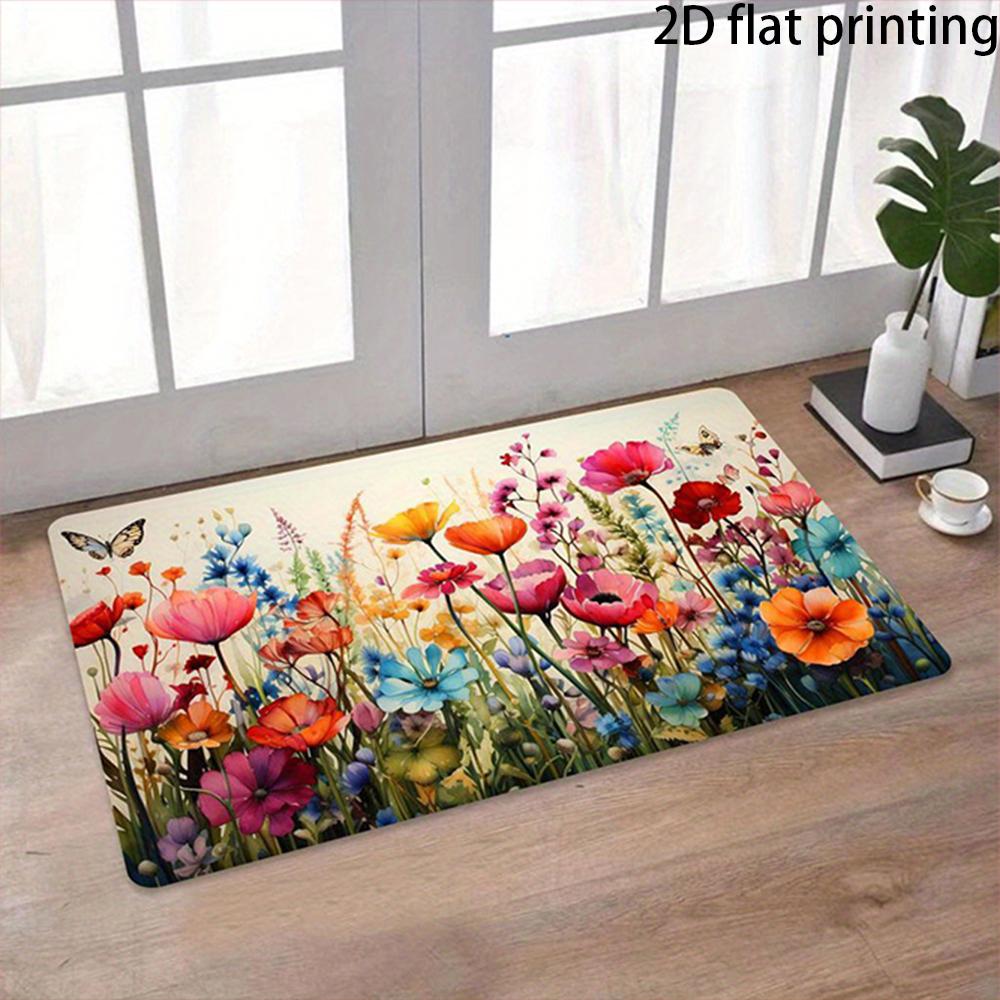 

2D FLAT/1pc Vintage Floral Print Door Mat Rug ,Suitable for indoor and outdoor doorways, door mats for decoration. 40cm x 60cm