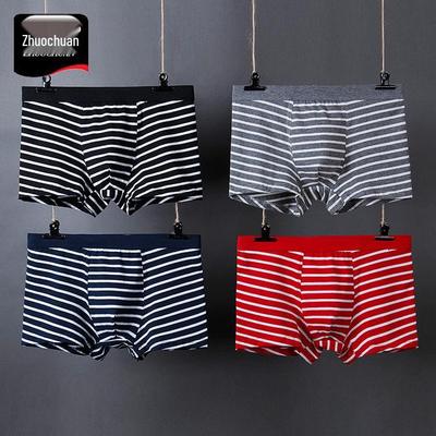 Reine Baumwolle Gestreifte Herren Mid-Waist Boxer Briefs, Übergröße, Sportlich und Trendy.