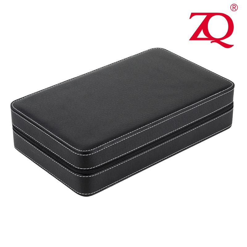 Portable PU Leather Zipper Storage Box for Watches and Jewelry, 6, 10, and 12-Digit Options