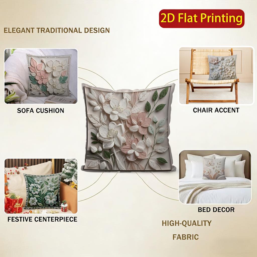 2D Floral 3D Geprägtes Muster Kissenbezüge Muster Kissenbezug Geeignet für Sofa Schlafzimmer Auto Kissenbezug