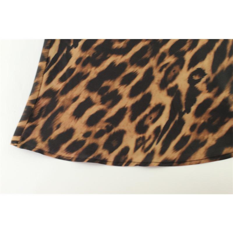 Women's Summer Fashion Temperament Classic Leopard Print Retro Casual All-in-one Long Skirt