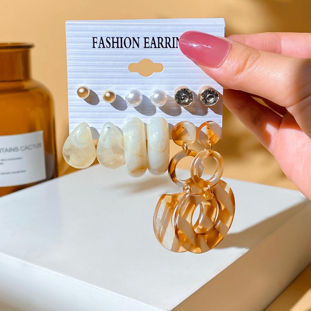 Exaggerated Shape Earrings 6-Piece Set Premium Geometric Light Luxury Earrings Earstuds Earrings Combination Jewelry Gift