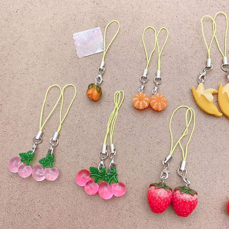 Multi Color Phone Lanyard Fruit Shapes Pendant Wrist Strap Detachable Phone Chains Keyring Portable Accessory for Women