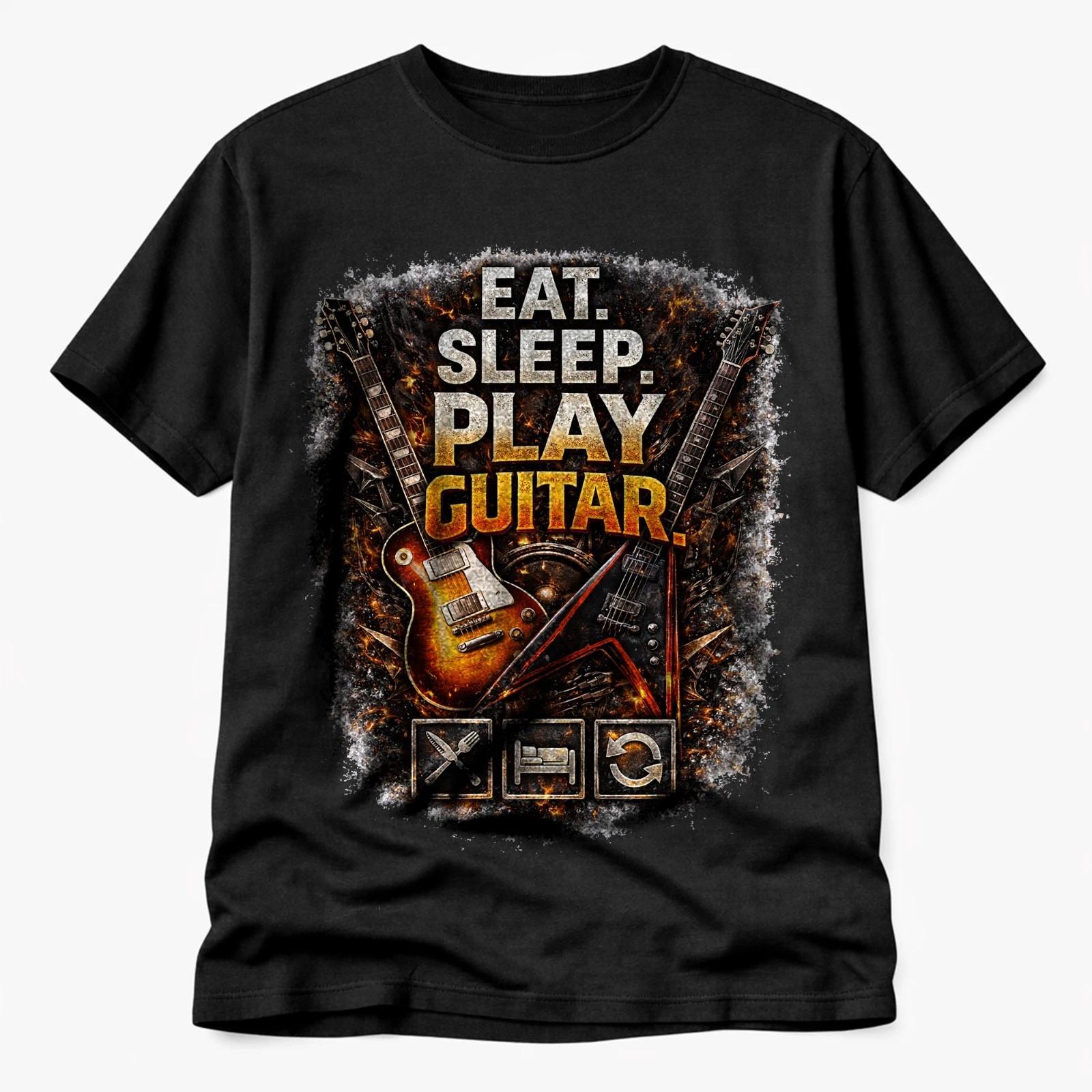 Eat Sleep Play Guitar T Shirt Rock Metal Guitarist Musician Tee 2XL