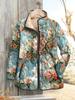Women's Tropical Leaf Print Quilted Jacket Stand Collar Button Down Contrast Trim Casual Coat