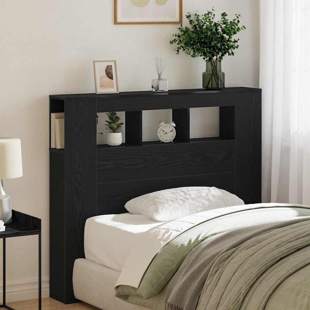 LED Headboard in Black with Oak Effect 120 x 18.5 x 103.5 cm