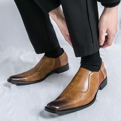 Zapatos de Vestir Planos para Hombre, Mocasines de Estilo Británico Bicolor con Punta Cuadrada, Slip-On con Delantero Plano, Cómodos, Antideslizantes, Cuero, Casual de Negocios