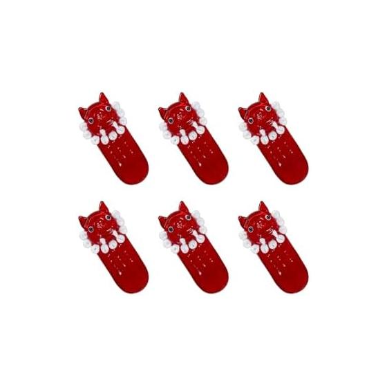 Red Shisa Glass Chopstick Rests (Set of 6) - Okinawa Lucky Charm, Cute Red Tableware, 4.5cm, Perfect for Gifts