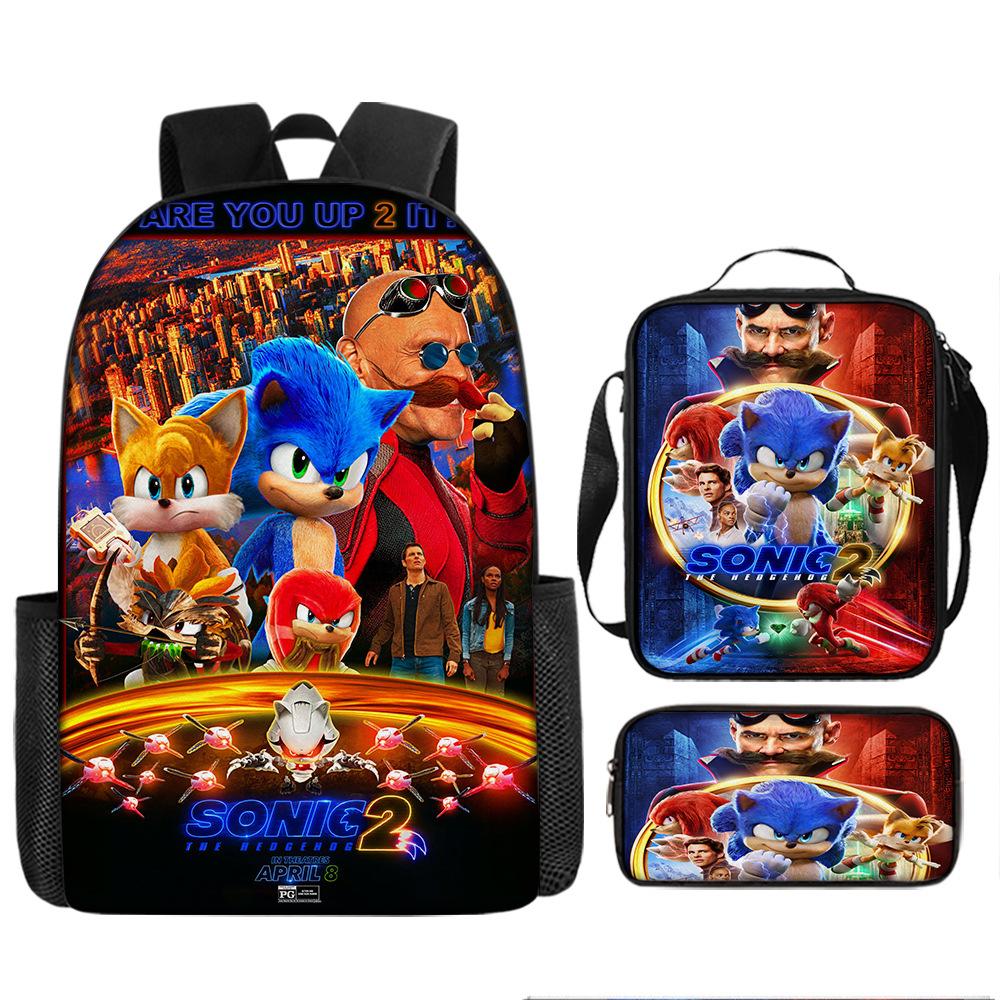 Sonic Backpack, Primary And Secondary School Students Schoolbag, Messenger Bag, Pencil Bag Three-Piece Set