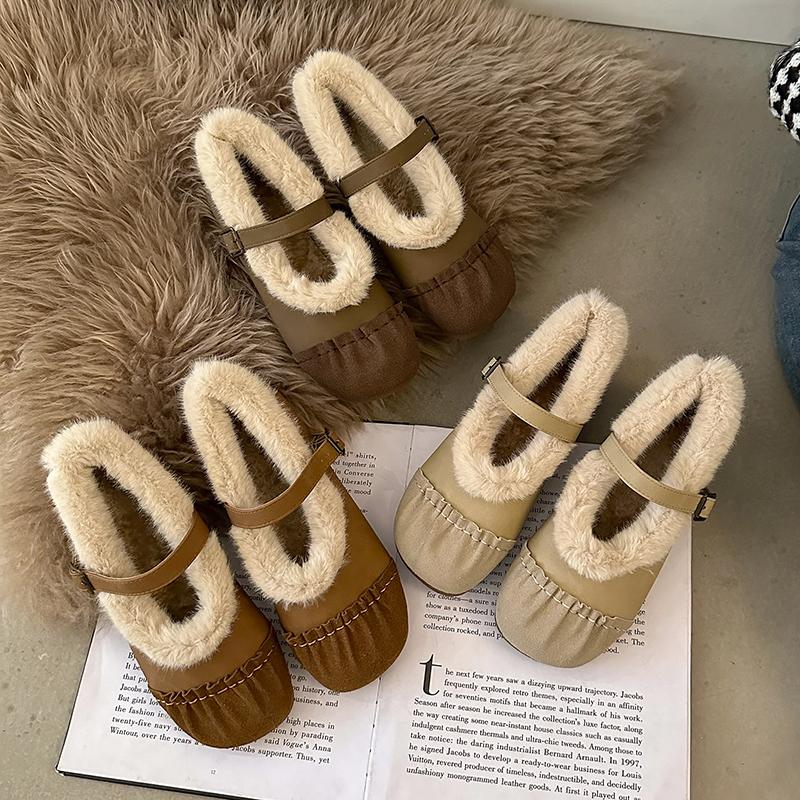 Round Toe Spring/autumn Flats Solid Buckle Strap Ladies Shoes 2024 High Quality Shallow Concise Short Piush Flats Sapatos Baixos