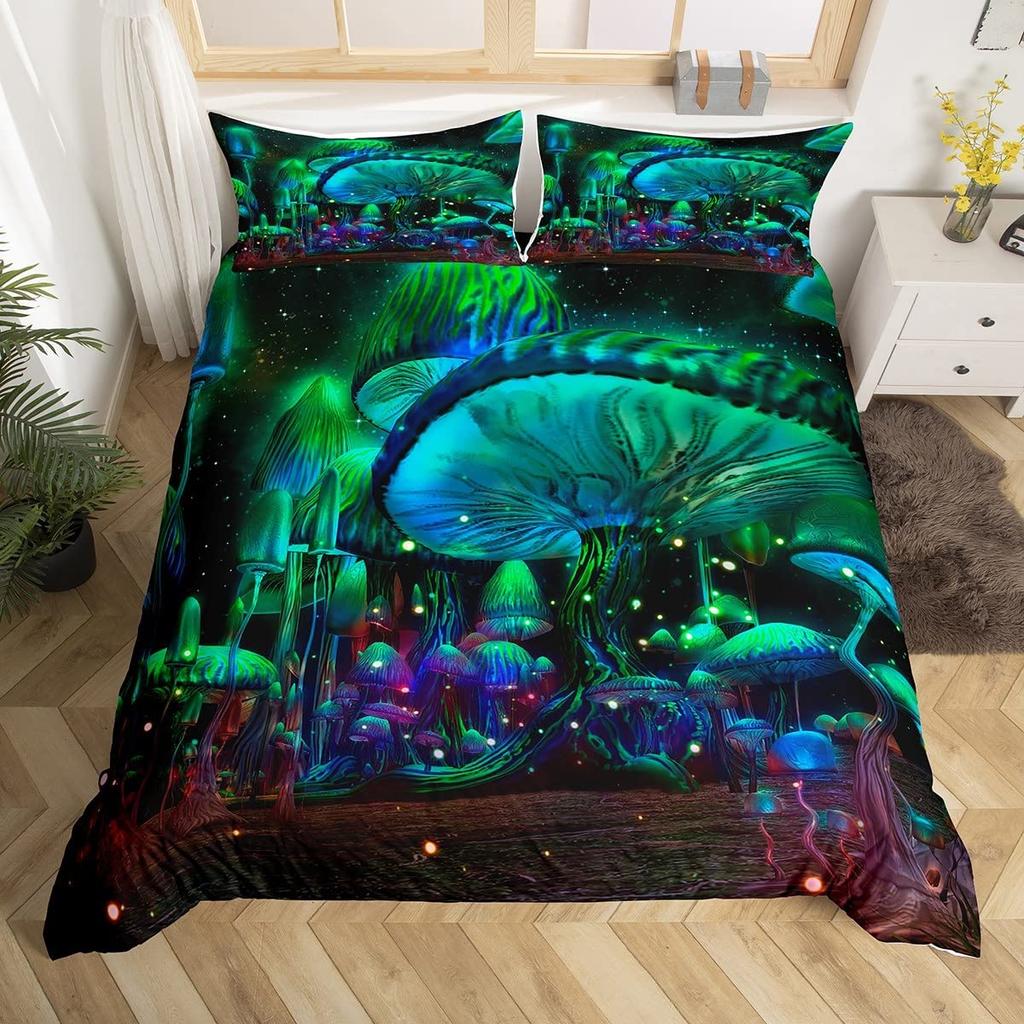 Mushroom Duvet Cover Set Cartoon Castle Bedding Set Microfiber Fungus Botanical Floral Comforter Cover Twin King For Boys Girls