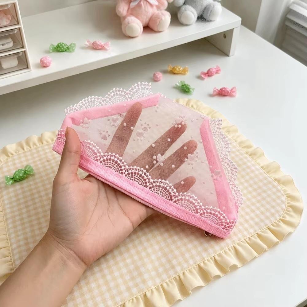 Korean Style Briefs Shape Cosmetic Bag Creative Decorative Triangle Makeup Bag Lace Trim with Zipper Toiletry Bag for Home