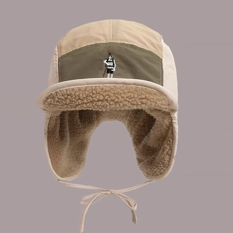 Casquette d'aviateur rétro pour homme doublée en polaire - Chapeau d'hiver léger avec cordon de serrage ajustable, Colorblock vert olive et marron, Doublure en polaire pelucheuse pour le ski