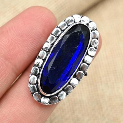 Anello regalo fatto a mano in argento sterling 925 con pietra preziosa blu zaffiro creato in laboratorio