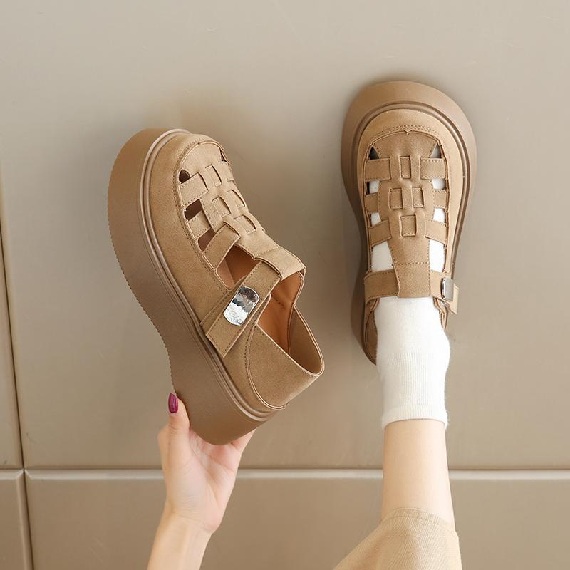 

Женские розовые римские сандалии на толстой подошве на платформе для девочек, повседневные, для увеличения роста, летние туфли с закрытым носком и открытой спиной, большие размеры EU:34 хаки