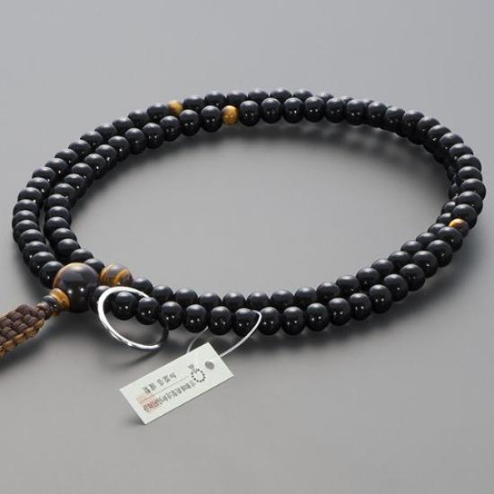 Buddhist Altar Shop Takita Shoten Buddhist Prayer Beads, Soto Zen Zen Buddhist Formal Prayer Beads [For Men] Polished Ebony with Tiger's Eye Finish,