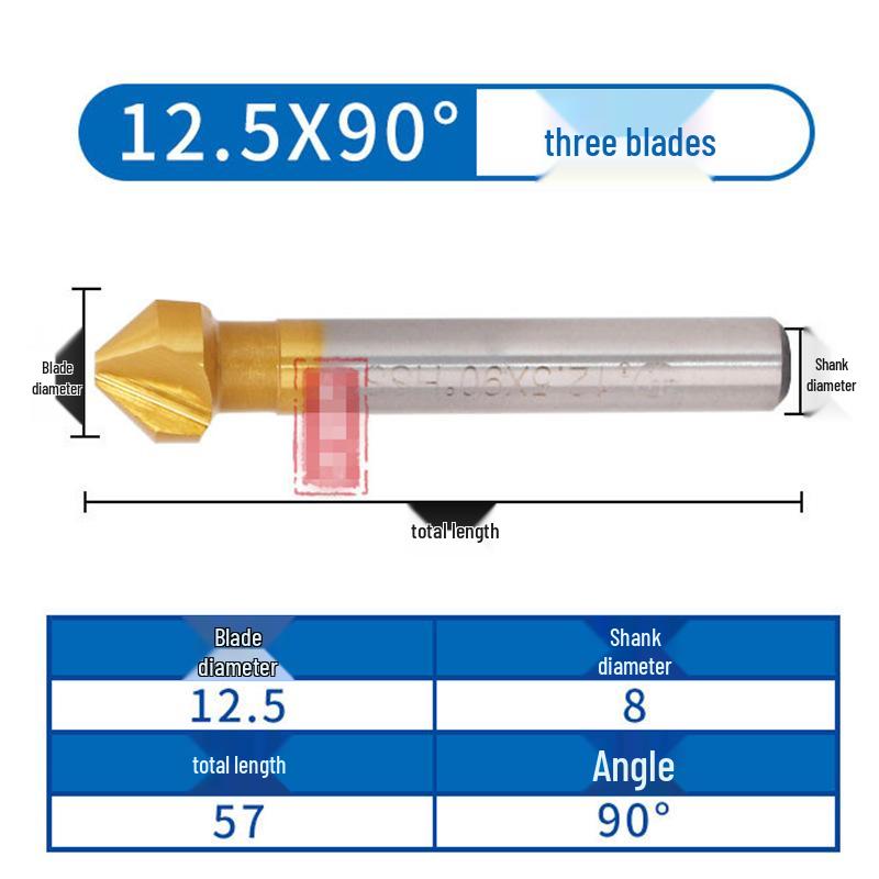 90° Titanium-Coated Chamfering Tool, Single/Three-Flute, 45° Countersink and Deburrer for Stainless Steel.