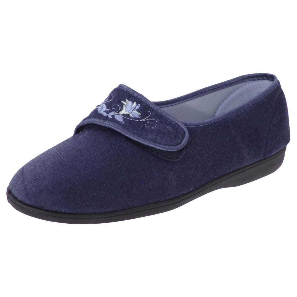 Sleepers Womens/Ladies Jolene Touch Fastening Embroidered Slippers