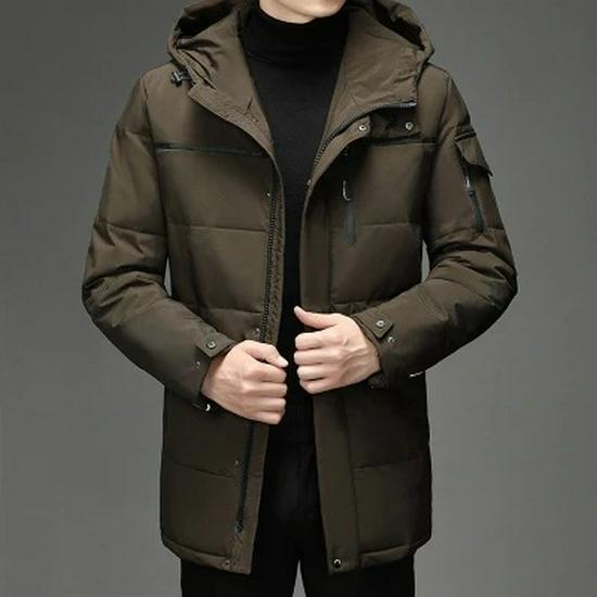 Men's Long Down Jacket - Thickened, Over-the-Knee, Outdoor Coat for Middle-Aged and Elderly