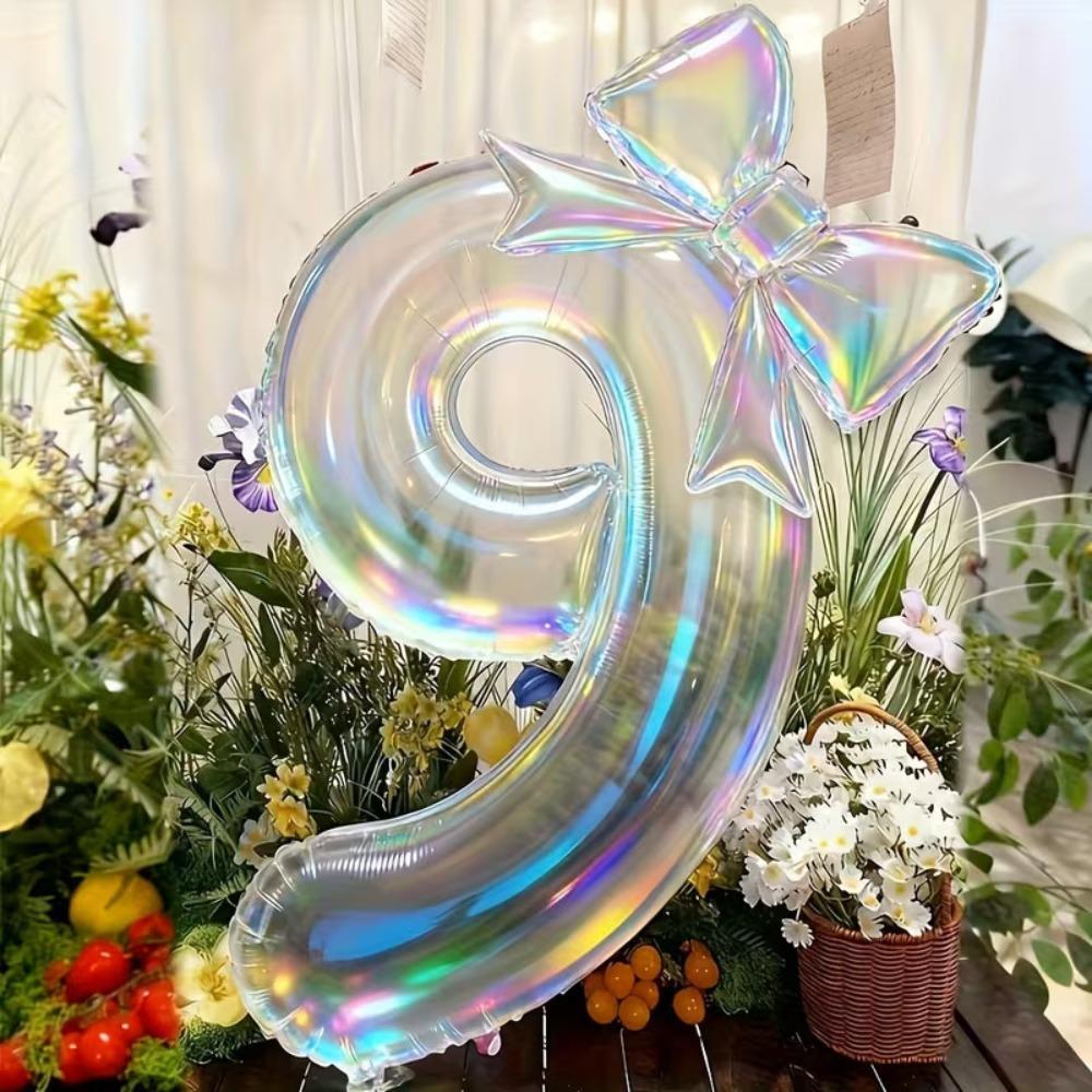 0-9 Bowknot Balloon Photo Props Transparent Iridescent Number Balloon Birthday Party Supplies 9