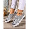 2025 Summer New Arrival Plus Size Sequined Front Lace-Up Solid Color Oversized Sneakers