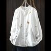 Spring/Summer 2026 Women's Embroidered Cotton Linen Cardigan with Ruffled Collar and Long Sleeves.