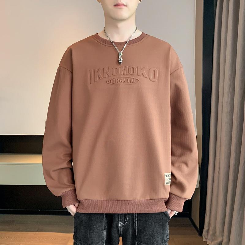 Herren Frühling und Herbst Neues Unterhemd Langarm T-Shirt Rundhalsausschnitt Bedruckt Übergröße Herren Top