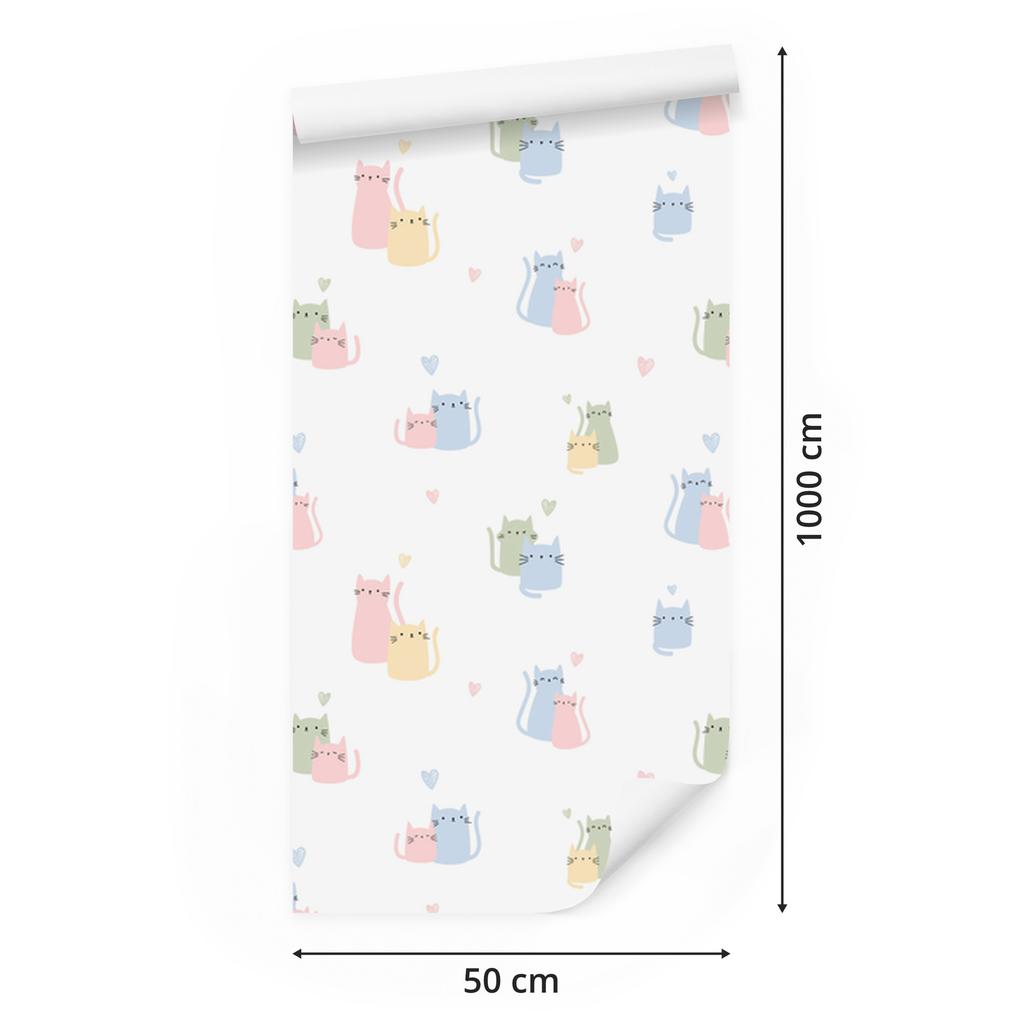 Colorful kittens and hearts wallpaper for living room and bedroom 50x1000